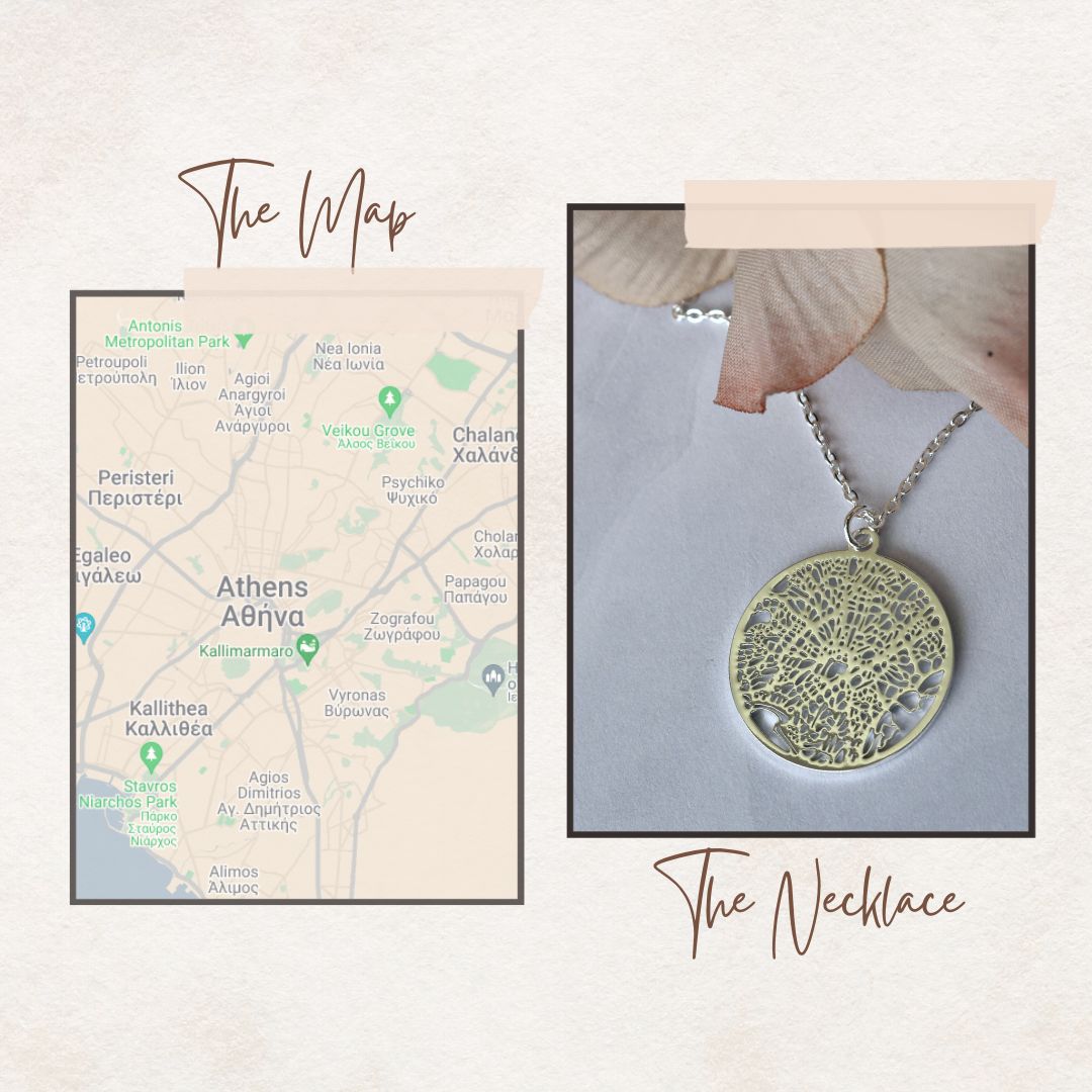 Athens Silver - City Map Necklace