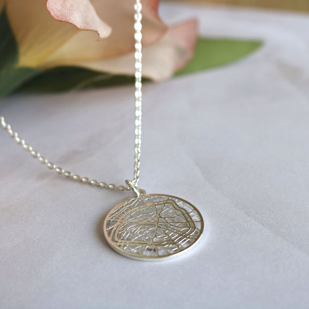 Paris Silver - City Map Necklace